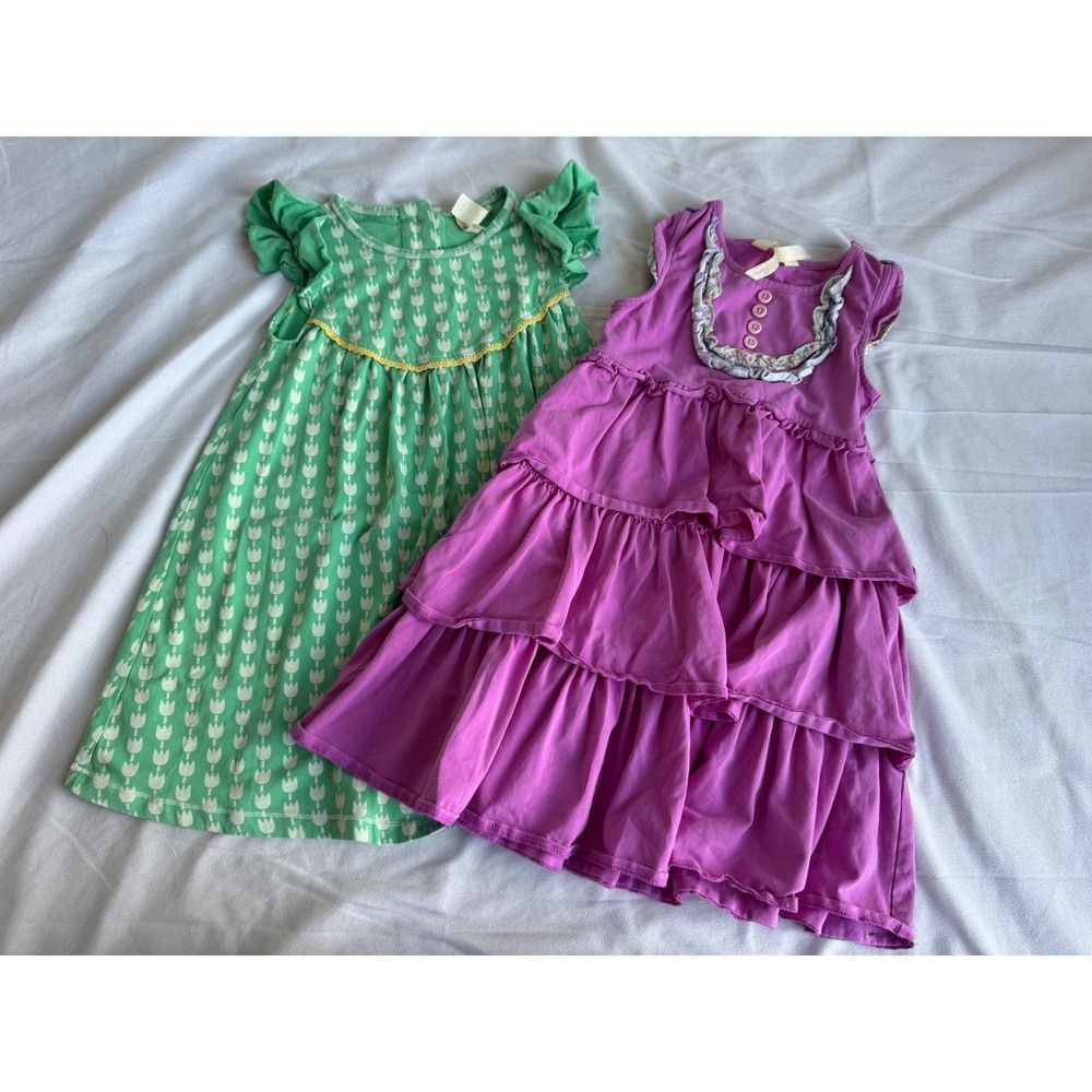 Matilda Jane Girls Dress Lot Size 6 Green Tulip Purple Tiered Ruffle Boutique